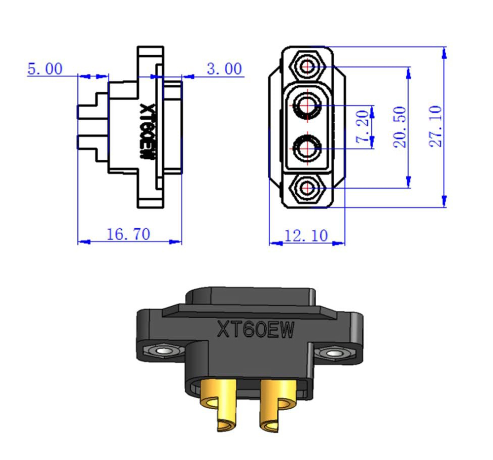 Amass XT60EW-M conector macho  - Drone Rc Link reseña y precio