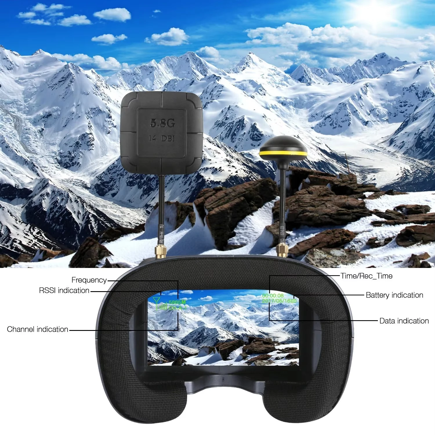 Gafas FPV SkyDElEV800D de 5 Pu - Fpv Goggles Headset reseña y precio